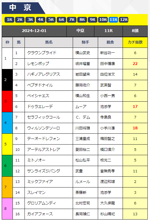 カチケン　12月1日中京11R